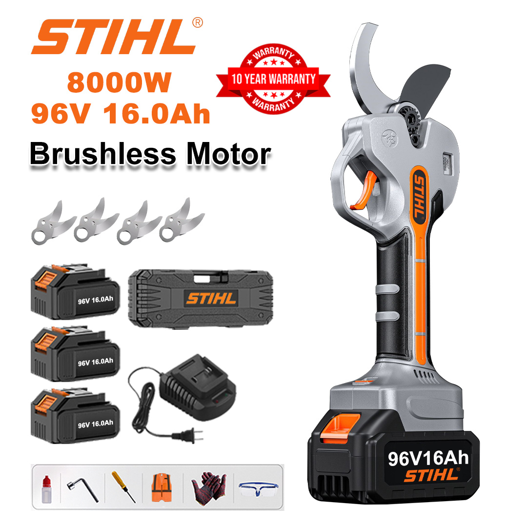 8000 W-os szénkefe nélküli lítium akkumulátoros metszőolló + 96 V-os 16 Ah-s akkumulátor * 3 db + SK9 ötvözet penge * 4 db + töltő + LED-es teljesítménykijelző + szerszámosláda + kenőolaj + védőszemüveg + 10 év garancia