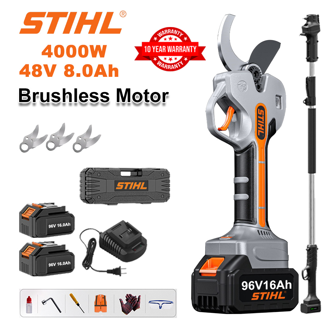 [Hosszabbító rúd 1,5~5 m] 4000 W-os szénkefe nélküli lítium akkumulátoros metszőolló + 48 V-os 8 Ah-s akkumulátor * 2 db + SK9 ötvözetből készült penge * 3 db + töltő + LED teljesítménykijelző + szerszámosláda + kenőolaj + védőszemüveg + 10 év garancia